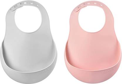 beaba Set of 2 Silicone Bib - Old Pink/ Light Grey