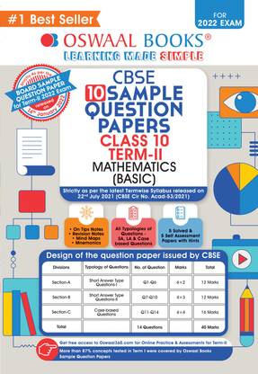 Oswaal Cbse Term 2 Sample Papers Class 10 Maths Basic Book (for Board Exams 2022)