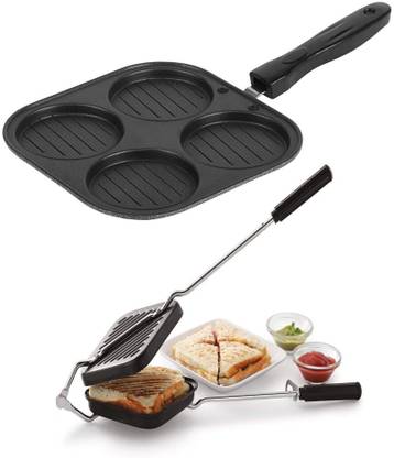 Flipkart SmartBuy Uttapm Pan Tawa Grill Sandwich Maker & Gas Stove Maker Non-Stick Coated Cookware Set