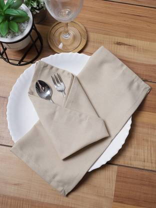 SOUMYA Set of 6 Cotton Plain Beige Color Table Napkin, 6pc Napkin Set - 12"x12" Beige Cloth Napkins