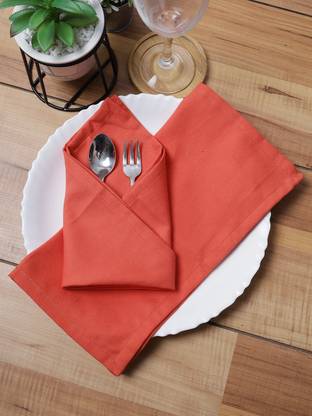 SOUMYA Set of 6 Cotton Plain Peach Color Table Napkin, 6pc Napkin Set - 12"x12" Peach Cloth Napkins