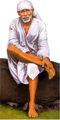 Giriram Photos Shirdi Sai Baba (Posture 2) - Small Size (6" x 3" Inches) Photo Wooden Cutout Religious Frame