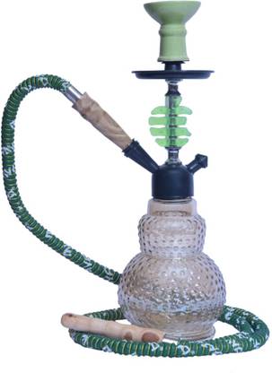 Krishna Crafts Crystal Green 25" inch Modern Designer Pot with Single Hose Long Top Hookah 25 inch Glass Hookah