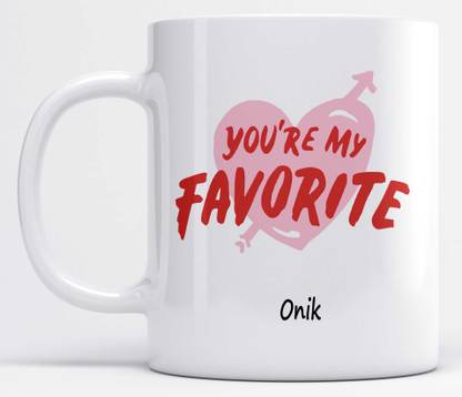 LOROFY You're My Favorite Onik Heart Shape Design Printed Ceramic Coffee Mug