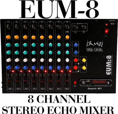 hamid sound kraft 8 CHANNEL STEREO MIXER (EUM-8) WITH INBUILT MULTIMEDIA PLAYER BLUETOOTH/USB/FM Digital Sound Mixer