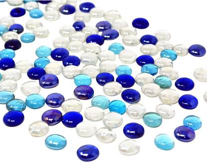 FC Aqua, Blue & Clear 80 pc Home Decor Vase Filler Stones Wedding Decoration Regular Oval Fire Glass Stone