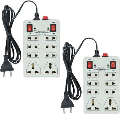 Digiway 8+2 Universal Socket Mini Extension Cord(Cord Length: 2.0 Mtr)- Cream- Pack of 2 8  Socket Extension Boards