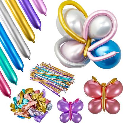 party assets Solid 260 Metallic Balloons Latex Long Round Twisting Chrome Metallic Balloons Balloon