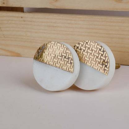peelorange Round Brass White Marble Cupboard Knob Stoneware Cabinet/Drawer Handle