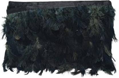 Amber Traders Black Feathers/Wings Fur Trim Fringe Lace & Border (4-5 Inch Width)Length 3Metre Lace Reel