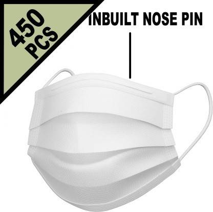 Wellstar WHITE MASK 3 Layer Mask with Nose Pin 95% protection from Bacteria & Pollution 450 Non-Washable, Water Resistant Cloth Mask