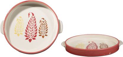 caffeine Ceramic Handmade Red Boota Sizzler Tray