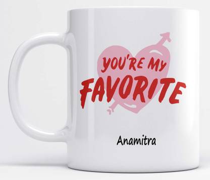 LOROFY You're My Favorite Anamitra Heart Shape Design Printed Ceramic Coffee Mug