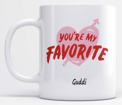 LOROFY You're My Favorite Guddi Heart Shape Design Printed Ceramic Coffee Mug