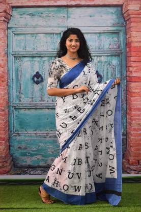Blocked Printed, Color Block, Dyed, Floral Print, Printed Daily Wear Pure Cotton Saree