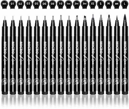 SMB ENTERPRISES Waterproof Micro Fineliner Ink Pens, Black, Set of 16 Superfin, Microtip Nib Sketch Pens