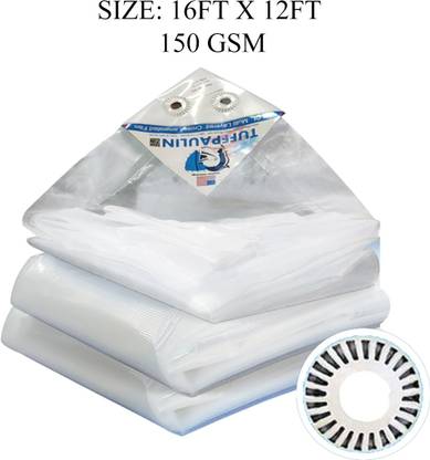 TUFFPAULIN 16FT X 12FT 150 GSM White Tarpaulin Tent - For Truck body, Car, Bike, Grain Covers, Pond Liners