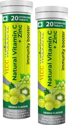 Vlcc Wellscience Natural Vitamin C + Zinc effervescent tablets (Pack of 2) 20 tablets each