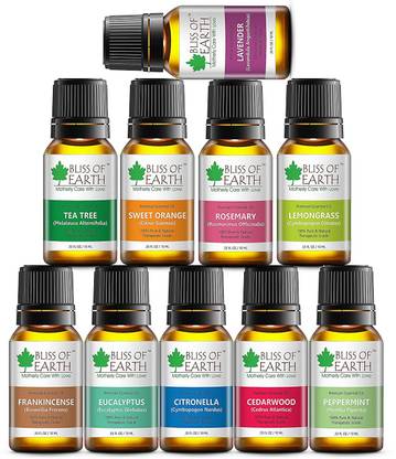 Bliss of Earth Bliss of Earth Combo of 10 Finest Quality 100% Pure Essential Oils Lavender Rosemary Citronella Lemongrass Peppermint Tea Tree Cedarwood Frankincense Sweet Orange & Eucalyptus 10ML Each