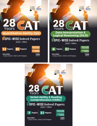 28 Years CAT QA, DILR & VARC Topic-wise Solved Papers (2021 - 1994) - set of 3 Books 15th Edition