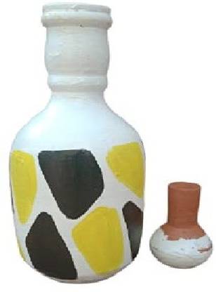 Moments Crafts Colourful Pure and Natural Clay Water Bottle, Handmade Earthen Clay Water Bottle 1000 ml Bottle
