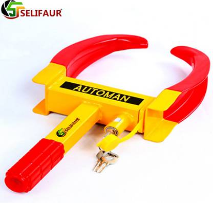 Selifaur Anti-Theft Heavy Duty Locker For Alloy Metal Tyre Clamp For Car,Bike,Pickup Bright Yellow And Red Colours Vehicle tyre and wheel lock Wheel Lock