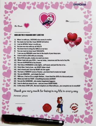 Dhinchak 21 Reasons why I Love You Glossy A4 Card with a Marker Pen (2 Items) Greeting Card