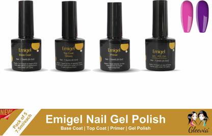 Gleevia Combo Kit of UV Nail Primer, Top Coat Glossy, Base Coat and 2pc Gel Polish 7.5ml/each Code:E7-E8