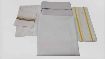 MAMRAJ Dhoti Kurta Set White Unstitched Kurta Angocha Vest Men Dhoti