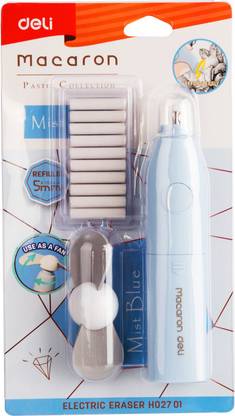 Deli Eraser Machine with 10 Erasers, (2 in 1 Eraser: Use as a Fan, Use as an Eraser) Cordless Electric Eraser