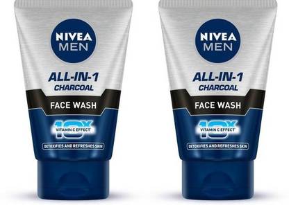 NIVEA ALL IN 1 CHARCOAL VITAMIN C EFFECT FACE WASH 100 ML X 2 Men All Skin Types Face Wash