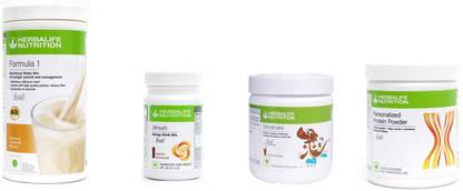 Herbalife Nutrition Formula 1 Banana + Afresh Elaichi +Dinoshake chocolate+ P-200 Set of 4 Combo