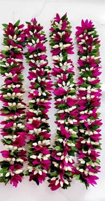 PMW Artificial Flower Mala for Decoration Pack of 4 - Purple Colour Garland