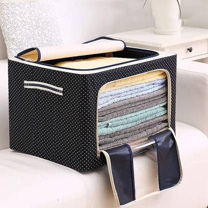 JAYOG ENTERPRISE Rectangular Fabric Foldable Wardrobe Organizer Storage Boxes - Multicolour, Standard (Saree-Box 66L) ( MULTICOLORED )
