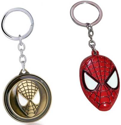 Jainzon COMBO OF ROTATING GOLDEN SPIDERMAN KEYCHAIN & RED FACE MASK SPIDERMAN KEYCHAIN Key Chain