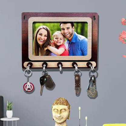Phirki Studio Stylish Photo Frame Design Wooden Key Hanger Wall Decor, Wood Key Holder