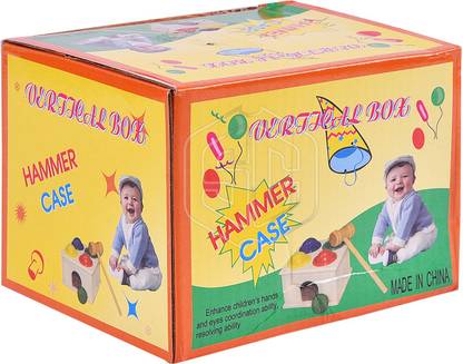 ShopiMoz Wooden Hammer Ball Knock Pounding Bench with Box Case Toy (Multicolor)