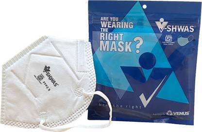 Venus V-Shwas Regular FFP2 White Flat Fold Face Mask ISI Certified Protection Solid & Liquid Particles High Performance Filters PM2.5