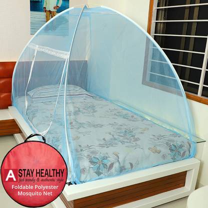 Stay Healthy Polyester Adults Washable Single Bed Mosquito Net, 4 x 6.5ft, Blue, Single Bed Mosquito Net