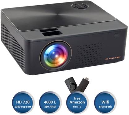 Egate K9 HD + Amazon Fire TV Stick (4000 lm / 2 Speaker / Wireless / Remote Controller) Portable Projector