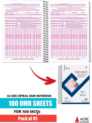 Acme Authors ®UPSC/MPSC OMR Sheets Spiral Notebook | 100 OMR For 100 MCQS ( Pack Of 02 ) | 400 OMR