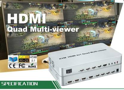 microware KVM HDMI 4x1 Quad Multi-viewer Seamless Switch Screen Segmentation Support USB Media Streaming Device