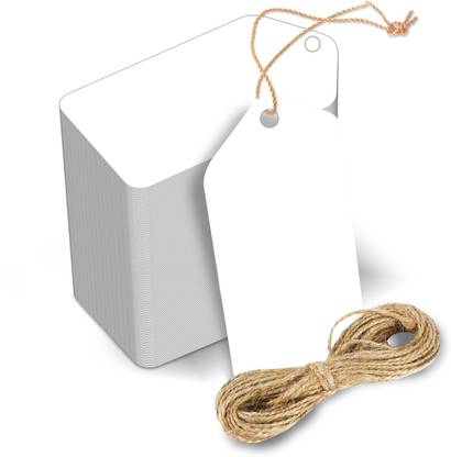 twinster Pack of 50 Blank Tags With Threads, Perfect For Packaging (Size 3.0 x 1.5 inch) Non-Adhesive Paper Label