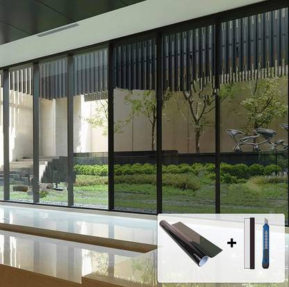 WALLDESIGN 182.88 cm Sun Control Glass Film Dark Tint For Cool Indoors, Privacy, Window (12in x 72in) Self Adhesive Sticker
