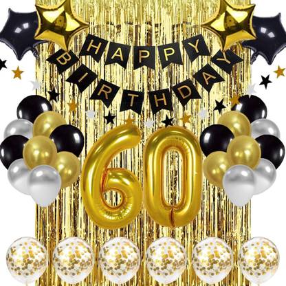 R G ACCESSORIES 60th birthday black gold banner and balloon 42pcs set for birthday decoration