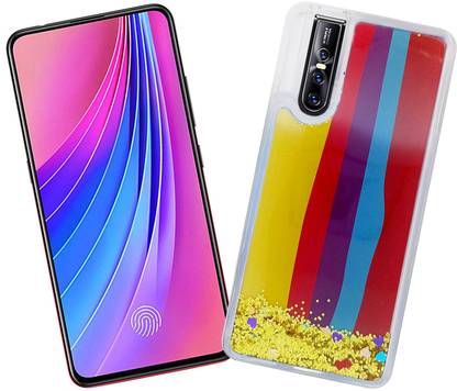 GRIP X Back Cover for VIVO V15 PRO (Fully Water Glitter Cover with Printed Rainbow in the Middle)