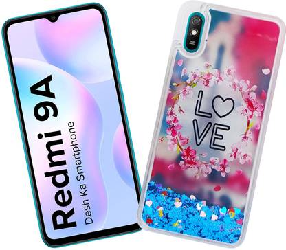 TRIP X Back Cover for REDMI 9A (Fully Water Glitter Cover with Printed Love in the Middle)