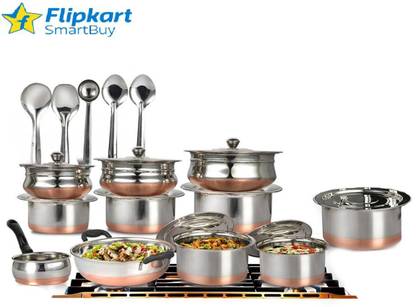 Flipkart SmartBuy 20 Pcs Copper Base Cook & Serve Set + 5 Pcs Kitchen Tools Cookware Set