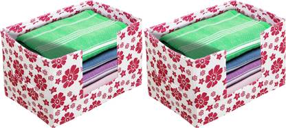 KUBER INDUSTRIES Designer Flower Print Multiuses Non-Woven Closet Organizer, With Handle-Pack of 2(Pink) HS43KUBMART026361