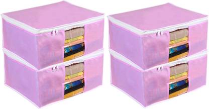 wini krafts 04 Non Woven Saree Cover Storage Bags Saree Organizer (Pack OF 4 Pcs) Pink 04